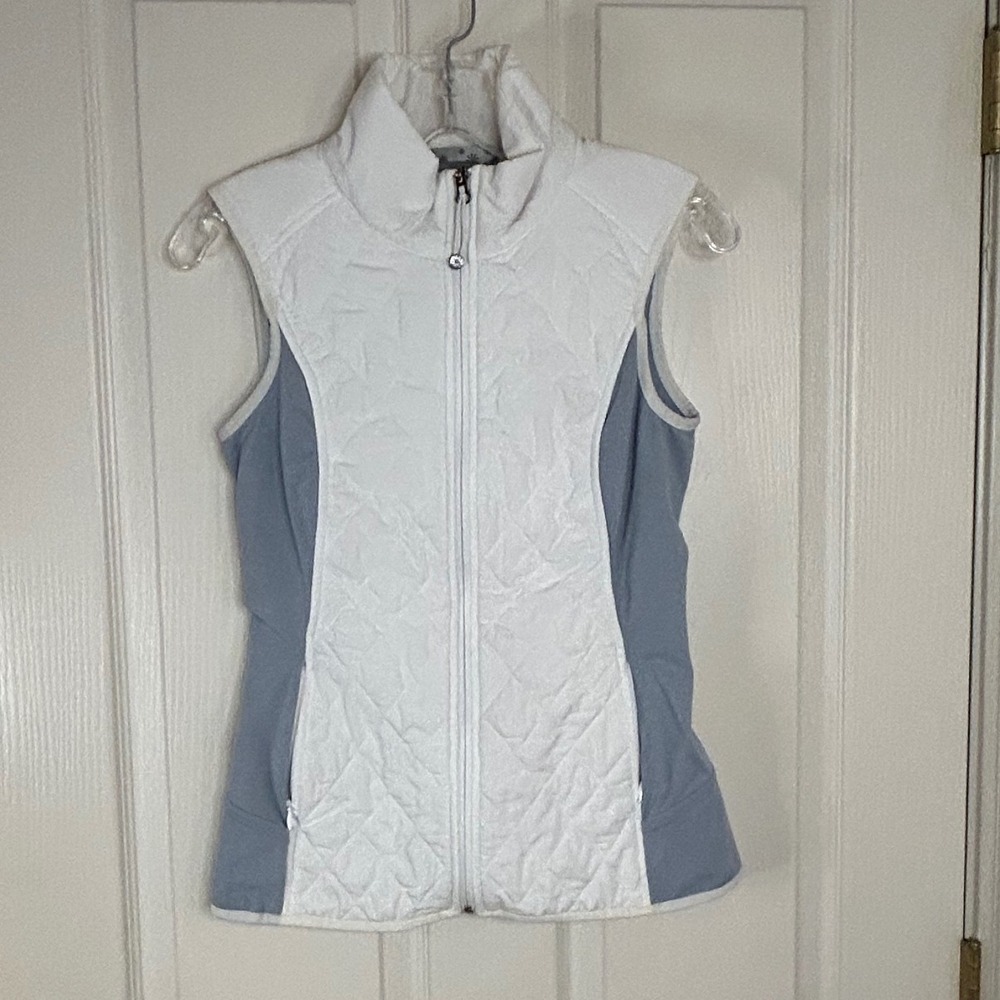 Athleta‎ Quilted Vest Womens XS White Gray Full Zip Sleeveless Pockets